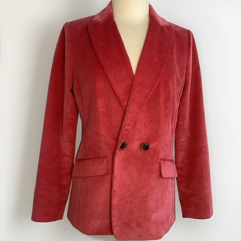Talbots Pink Corduroy Double Breasted Notch Collar Lined Two Pocket Blazer Sz 6